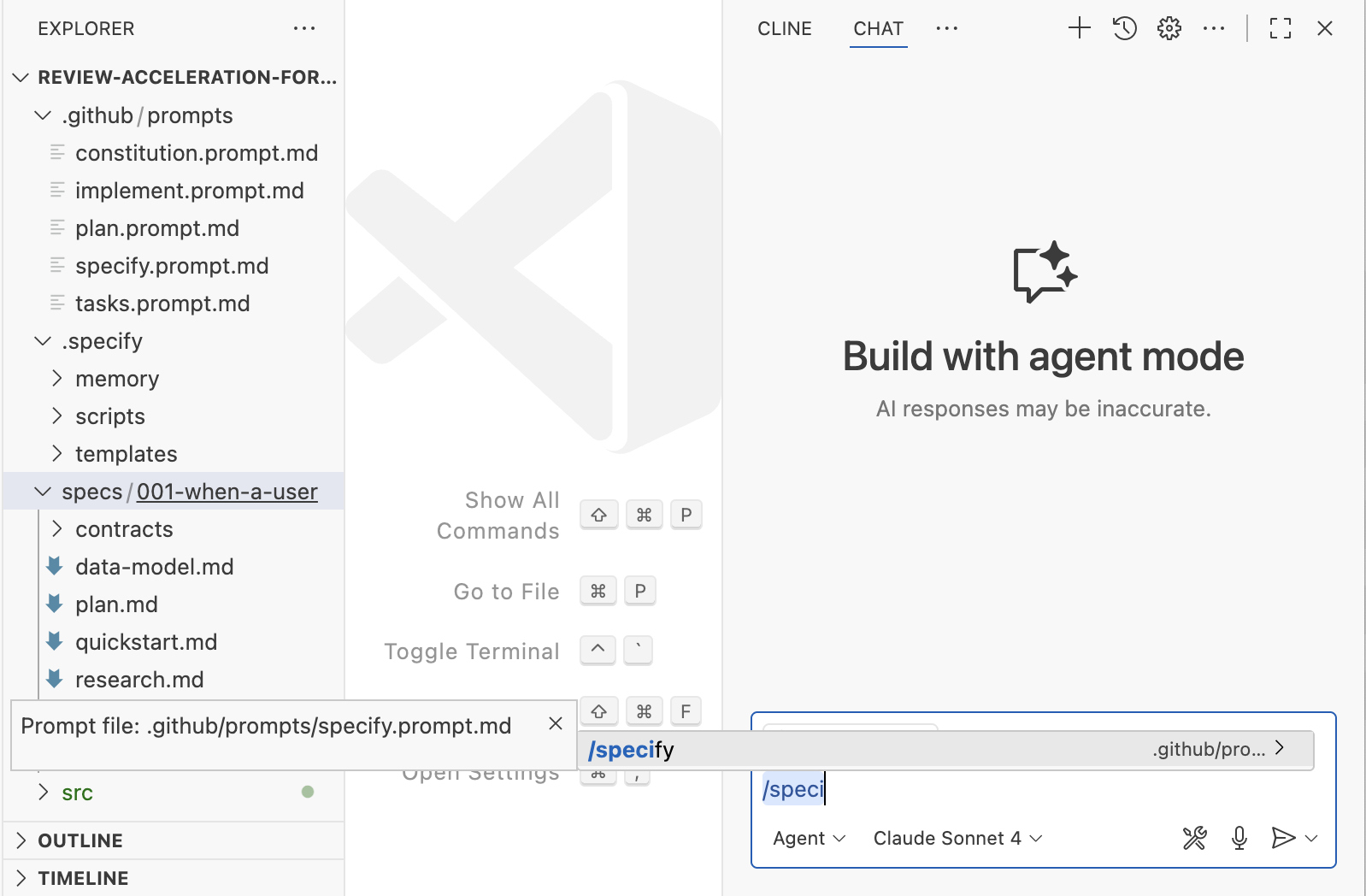 spec-kit 在 VS Code 中的文件结构示例
